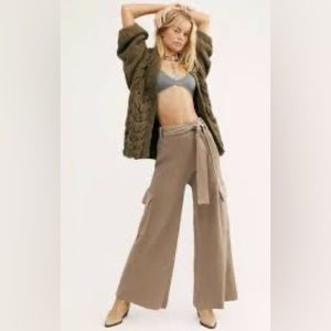 Free People Faroe Island Rib Knit Wide Leg Cargo Pants